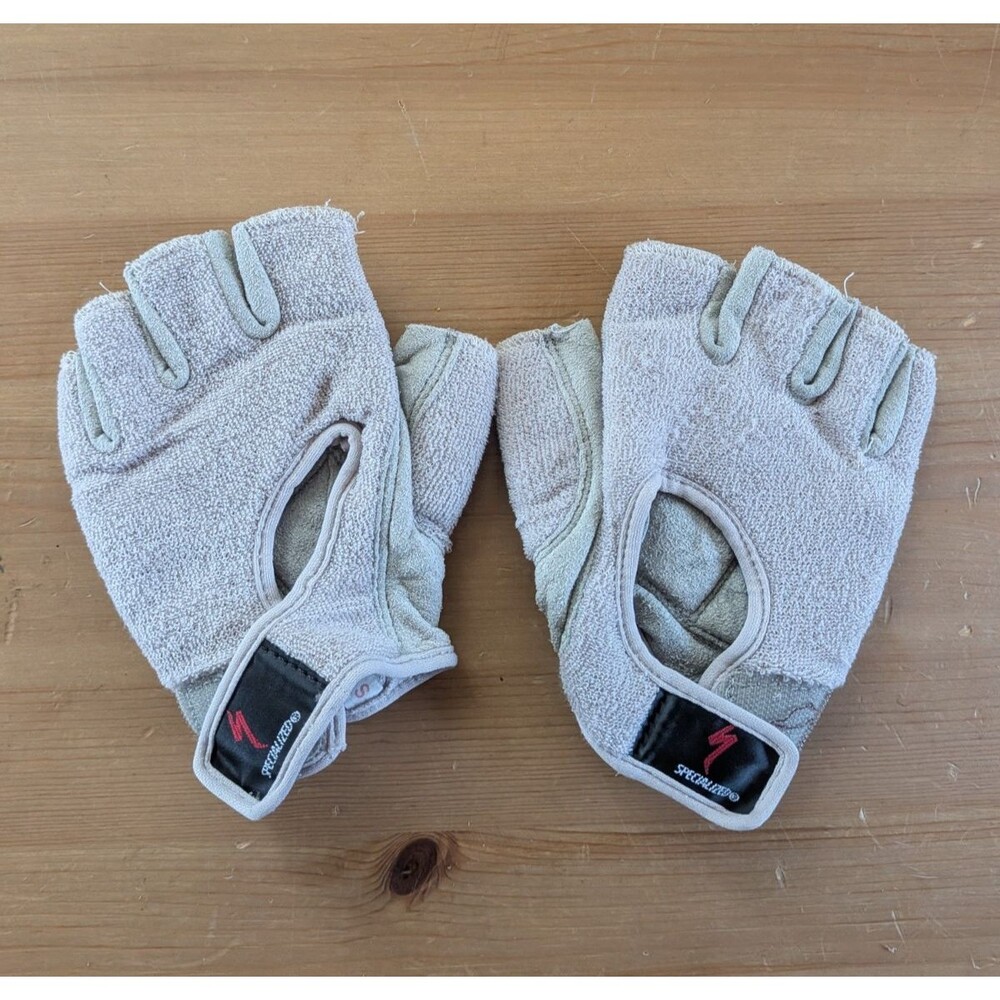 VIntage Specialized Cycling Gloves Small White Terry Cloth Suede